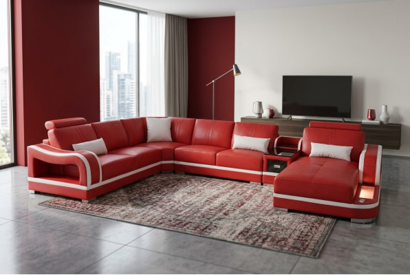 Sofá de cuero Sofá Sofá para la sala de estar Conjunto de diseño moderno Esquina Sofá decorativo