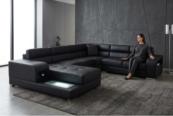 Sofá de cuero, sofá de esquina, conjunto de sofás de diseño moderno en forma de U G8029.