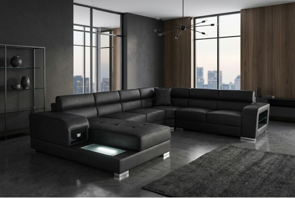 Sofá de cuero, sofá de esquina, conjunto de sofás de diseño moderno en forma de U G8029.