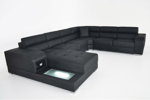 Sofá de cuero, sofá de esquina, conjunto de sofás de diseño moderno en forma de U G8029.