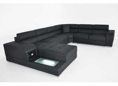 Sofá de cuero, sofá de esquina, conjunto de sofás de diseño moderno en forma de U G8029.