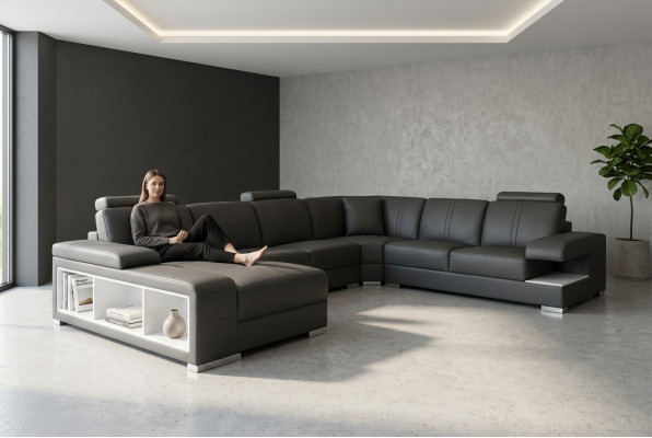 Sofá de cuero sofá conjunto de sofás diseño moderno esquina sofá en forma de U nuevo G8028