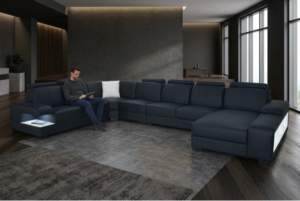 Sofá de cuero acolchado diseño moderno en forma de U para sala de estar