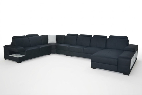 Sofá de cuero acolchado diseño moderno en forma de U para sala de estar