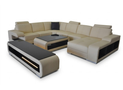 Sofá de cuero para sala de estar, conjunto de diseño moderno en forma de U con mesa RTV G8028.