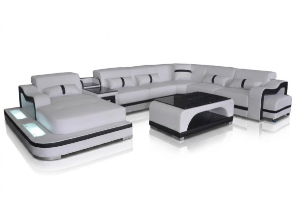 Sofá de cuero acolchado asiento paisaje de estar diseño moderno conjunto de esquina en forma de U + mesa
