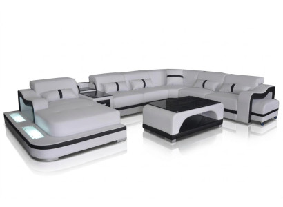Sofá de cuero acolchado asiento paisaje de estar diseño moderno conjunto de esquina en forma de U + mesa