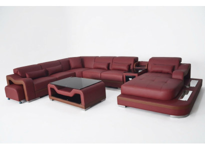 Sofá de esquina de diseño moderno de cuero con mesa, juego de sala de estar en forma de U G8027G