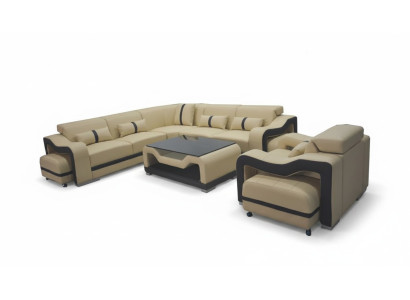 Sofá de cuero Esquina del sofá Acolchado Conjunto de muebles de televisión Mesa Asiento Esquina Sillón Paisaje de vida
