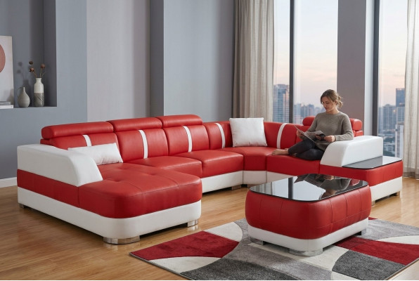Diseño de esquina sofá asiento cuero acolchado conjunto de esquina paisaje sofás nuevos sofá