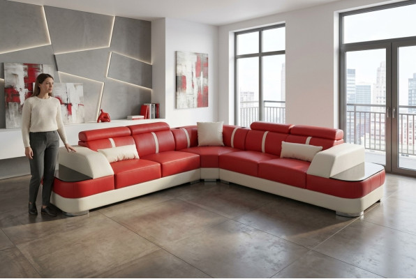 Sofá de cuero, conjunto de sala de estar, diseño moderno, sofás de esquina, lujo en forma de L G8026B.