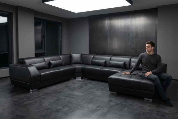 Ecksofa de cuero con asientos acolchados diseño esquina conjunto de sofás salón sofás nuevos Sofá.