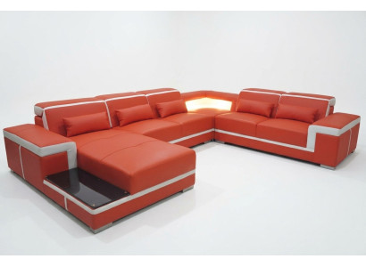Sofá de cuero XXL cómodo con ergonomía innovadora e iluminación LED.