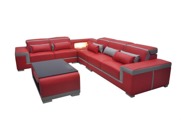 Sofá de cuero Sofás Sofá Esquina + Juego de tapicería de mesa + Sofás en forma de L Sla Wohnlandschaft