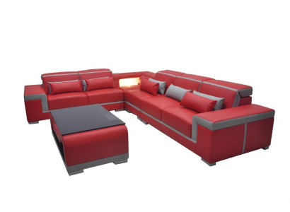 Sofá de cuero Sofás Sofá Esquina + Juego de tapicería de mesa + Sofás en forma de L Sla Wohnlandschaft