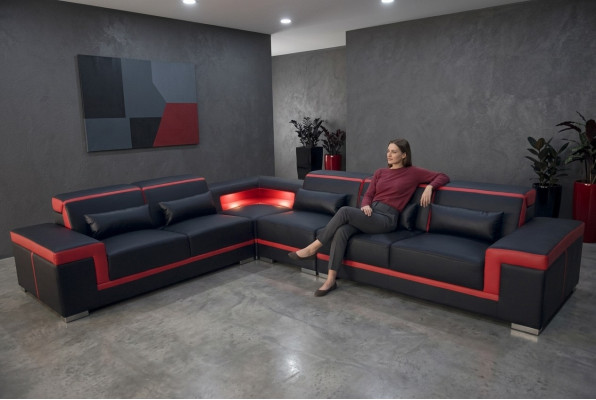 Sofá en esquina XXL, sofá de cuero, conjunto de sala, diseño moderno, sofá en forma de L G8020B