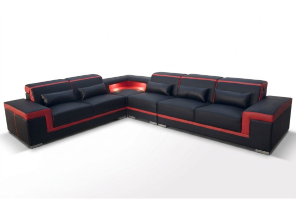 Sofá en esquina XXL, sofá de cuero, conjunto de sala, diseño moderno, sofá en forma de L G8020B