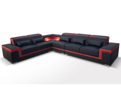 Sofá en esquina XXL, sofá de cuero, conjunto de sala, diseño moderno, sofá en forma de L G8020B
