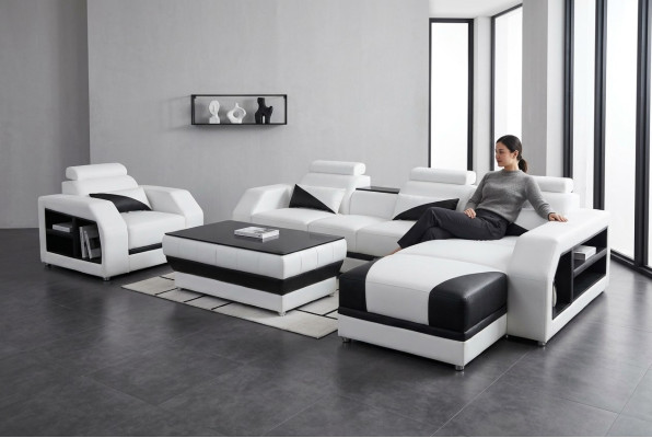 Conjunto de sofás de esquina de cuero, sofás, sofá-cama, sofás, sofás, sillas de salón, rincón.