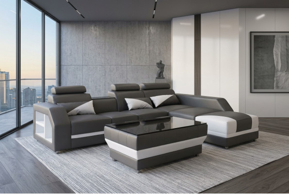 Sofá de esquina de cuero sofá tapizado Sofás Conjunto de salón de lujo + Mesa