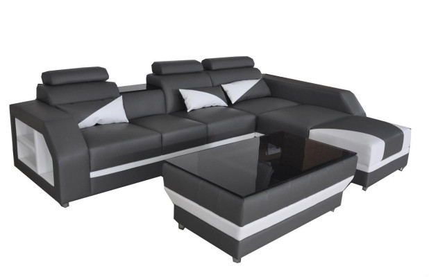 Sofá de esquina de cuero sofá tapizado Sofás Conjunto de salón de lujo + Mesa