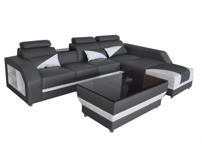 Sofá de esquina de cuero sofá tapizado Sofás Conjunto de salón de lujo + Mesa