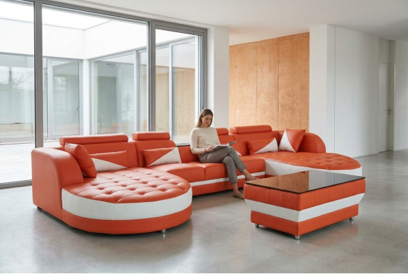 Sofá de esquina de cuero Sofá de esquina Conjunto de sofás Diseño moderno Sofás en forma de U G8018