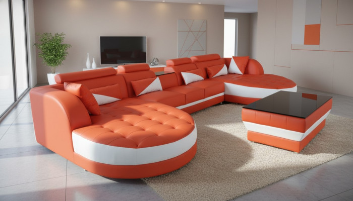 Sofá de esquina de cuero Sofá de esquina Conjunto de sofás Diseño moderno Sofás en forma de U G8018
