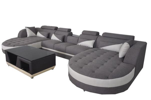 Sofá de cuero Sofá moderno Tapizado Salón + Mesa Sofás Asiento Esquina Diseño