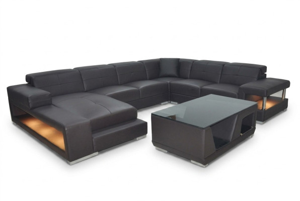 Sofá de esquina de cuero, conjunto de sala de estar, diseño moderno, sofá en forma de U, G8017
