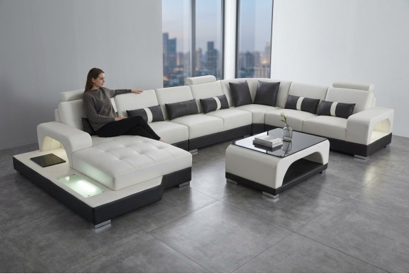 Sofá de cuero Sofá moderno Sillón seccional XXL Gran Sofá de esquina Asiento de diseño