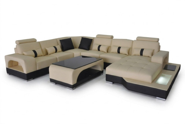 Sofá de cuero Sofá moderno Diseño de tapicería ‘Living Landscape’ + mesa Sofá de esquina Asientos