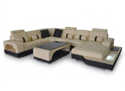 Sofá de cuero Sofá moderno Diseño de tapicería ‘Living Landscape’ + mesa Sofá de esquina Asientos