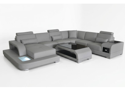 Sofá de cuero conjunto de sala de estar diseño moderno esquinero sofá en forma de U G8013 + mesa
