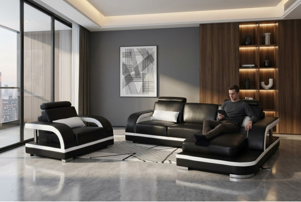 Sofá esquinero tapizado con cuero nuevo en forma de L conjunto de muebles de salón
