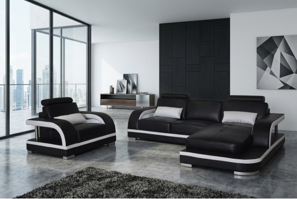 Sofá esquinero tapizado con cuero nuevo en forma de L conjunto de muebles de salón
