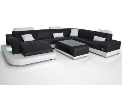 Sofá de cuero Diseño moderno Sofá tapizado Esquina del salón + mesa de café Coucher.
