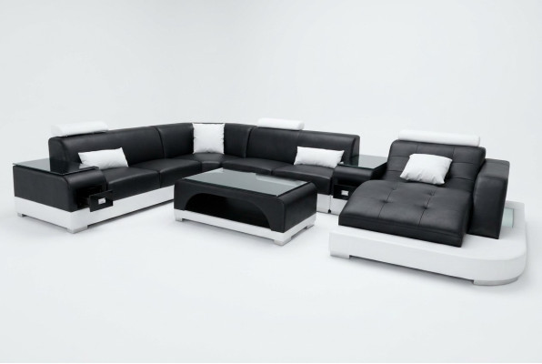 Sofá de esquina de cuero, conjunto de salón en forma de L moderno G8009