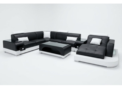 Sofá de esquina de cuero, conjunto de salón en forma de L moderno G8009