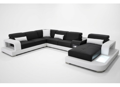 Sofá de esquina de cuero, conjunto de sala de estar en forma de esquina, diseño moderno, sofás en forma de U G8006.