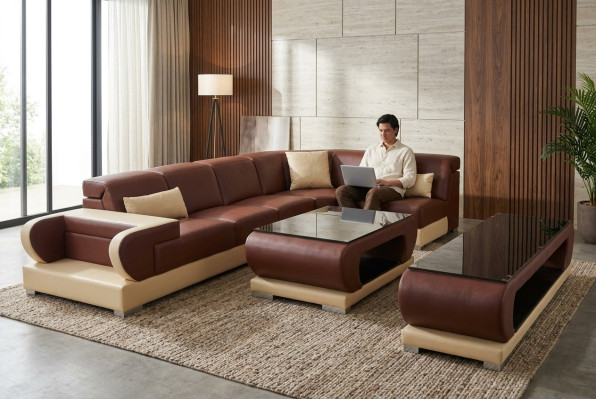 Sofá de esquina de cuero conjunto de sofás sofás sofás sofás conjunto de tapizados de sala de estar.
