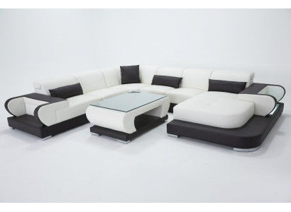 Sofá esquinero de cuero, moderno diseño de conjunto de sala de estar en forma de U G8002 + mesa