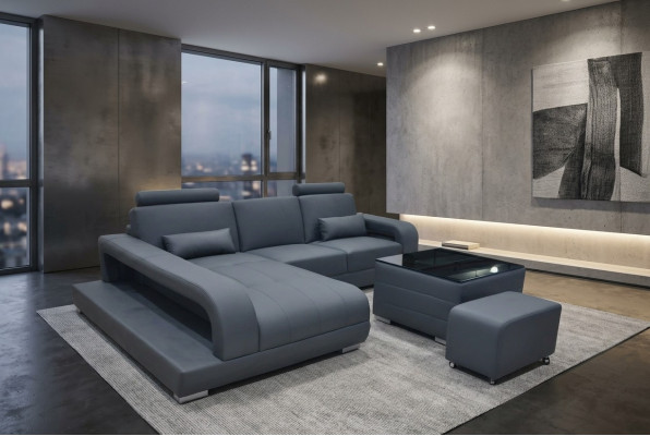 Sofá XXL Chaise Longue Esquina de Cuero Conjunto Paisaje Sala de Estar Diseño Moderno Sofá en Forma de L F3017C