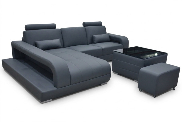 XXL sofá de cuero, conjunto de sala de estar, diseño moderno, sofá en forma de L F3017C + mesa