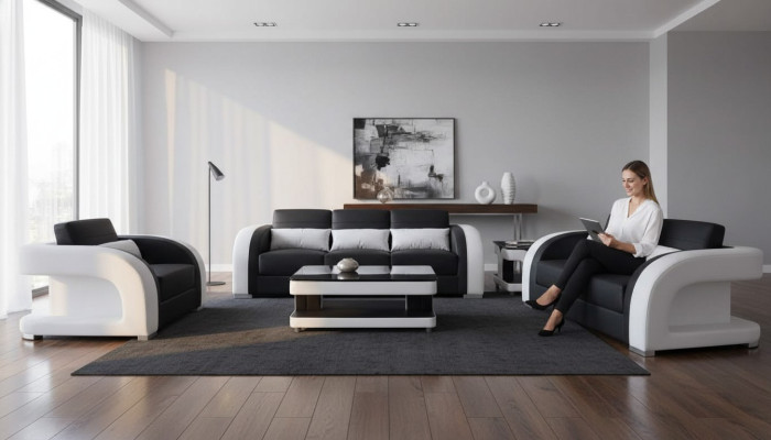 XXL Sofá de Cuero Juego de Sala Diseño Moderno, Sofás 3+2+1 Nuevo