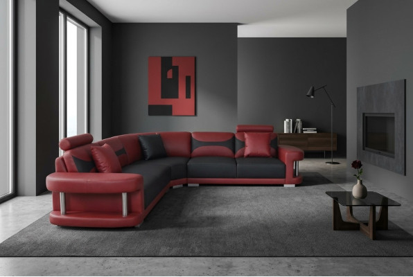 Sofá de cuero XXL moderno, conjunto de sofás de cuero, sofá en forma de L F3001B.