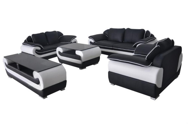 Sofá en forma de L moderno de cuero XXL, conjunto de sofás de cuero 3+2+1 D04 + mesa.