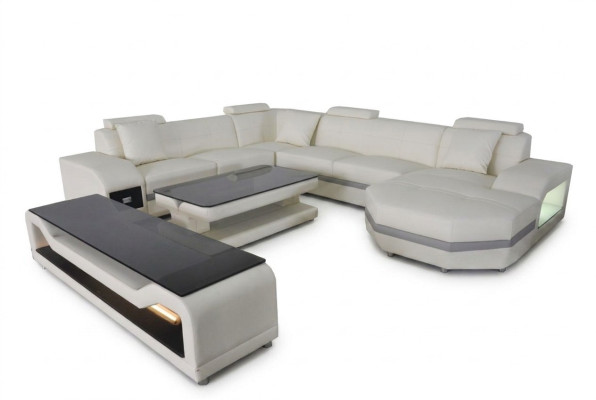 Sofá de cuero con esquina acolchada, conjunto de asientos en forma de U con mesa RTV nueva.