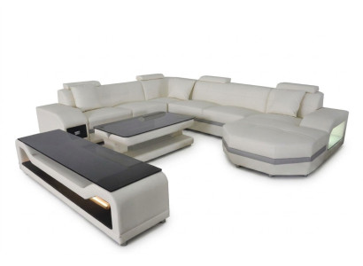 Sofá de cuero con esquina acolchada, conjunto de asientos en forma de U con mesa RTV nueva.