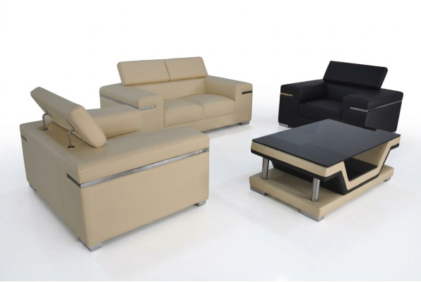 Sofá de cuero para la sala de estar, conjunto de 2+1+1 de paisaje de sofá de asiento acolchado nuevo.